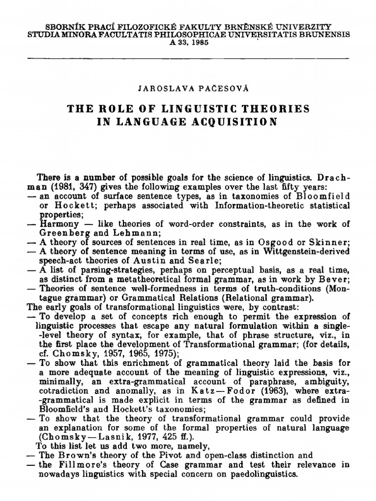 Linguistic Theories in Language Acquisition | PDF | Syntax ...