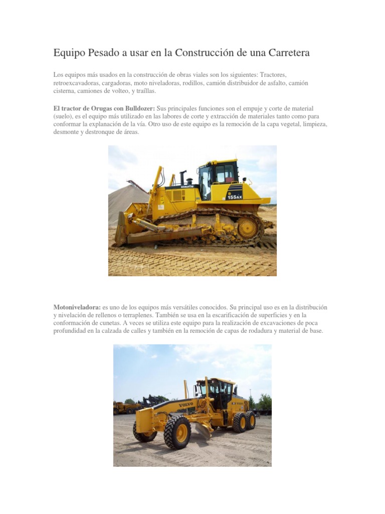 Equipo Pesado A Usar en La Construcción de Una Carretera | PDF | La ...