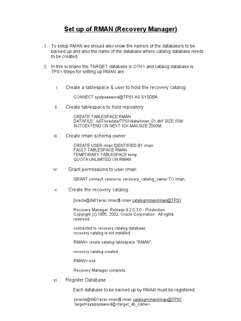 RMAN Set Up | PDF | Backup | Databases