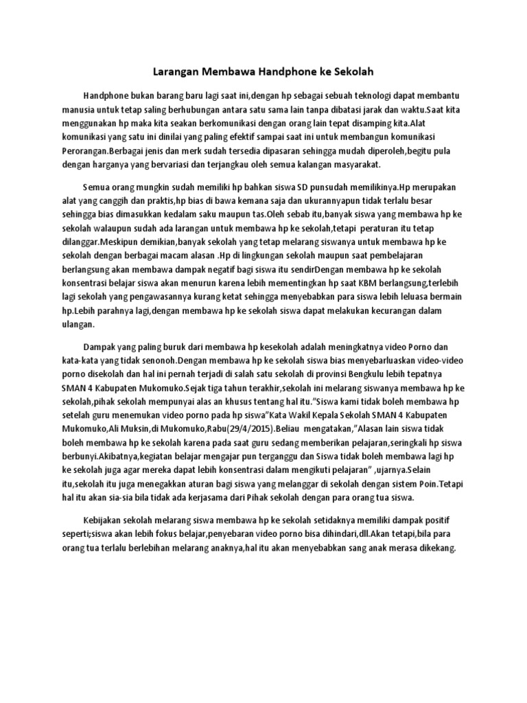 Larangan Membawa Handphone Ke Sekolah Pdf