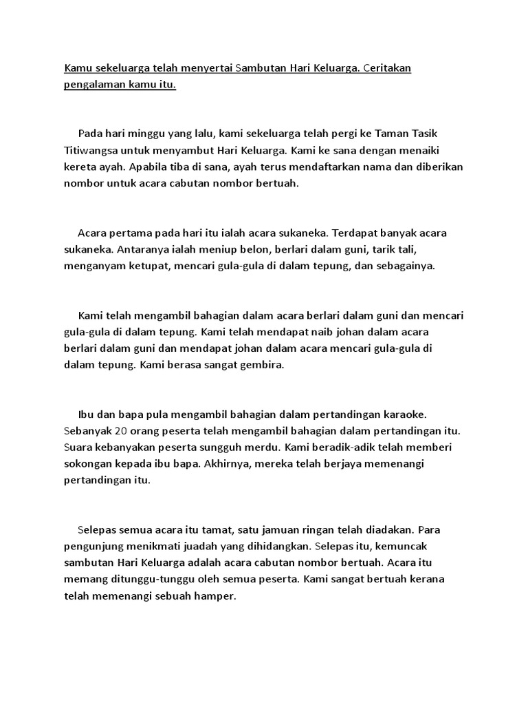 Kamu Sekeluarga Telah Menyertai Sambutan Hari Keluarga Ceritakan Pengalaman Kamu Itu Pdf