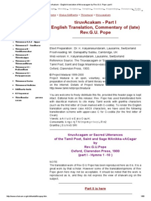 TiruvAcakam - English Translation of Thiruvasagam by Rev.G.U. Pope - Part I, PDF, Thou
