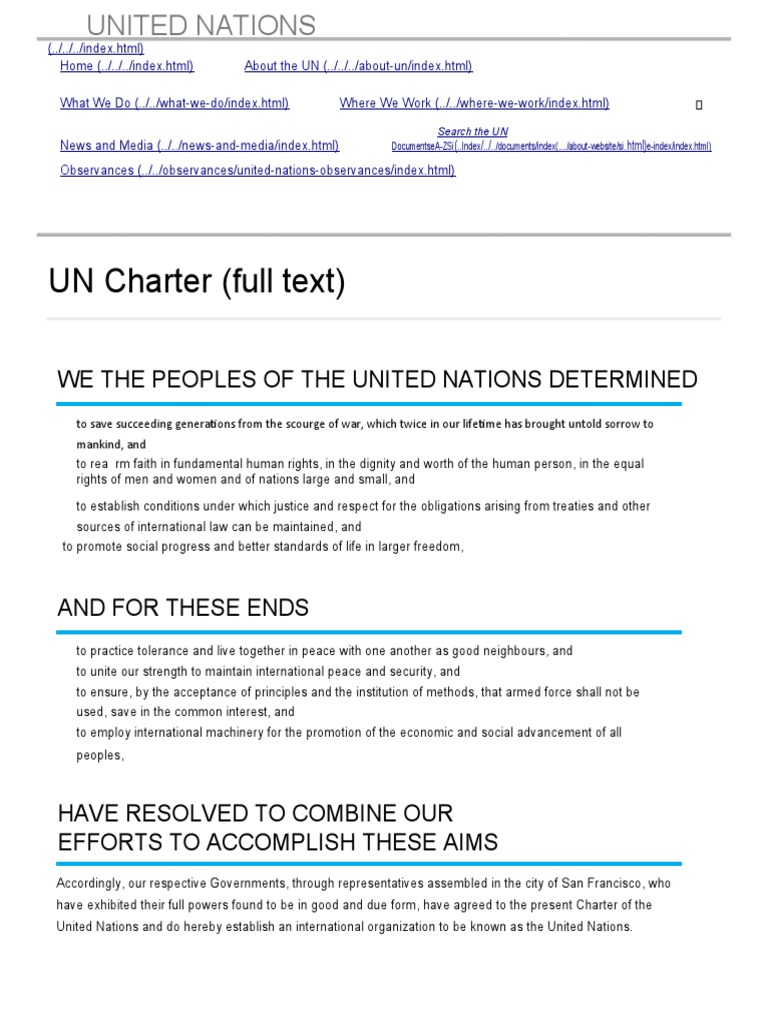 UN Charter: Purpose and Principles | PDF | United Nations General ...