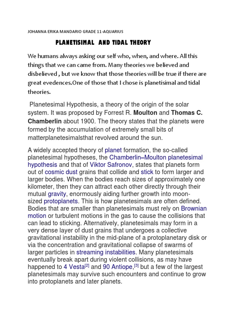 Planet Formation Theories: An Analysis of the Planetesimal Hypothesis