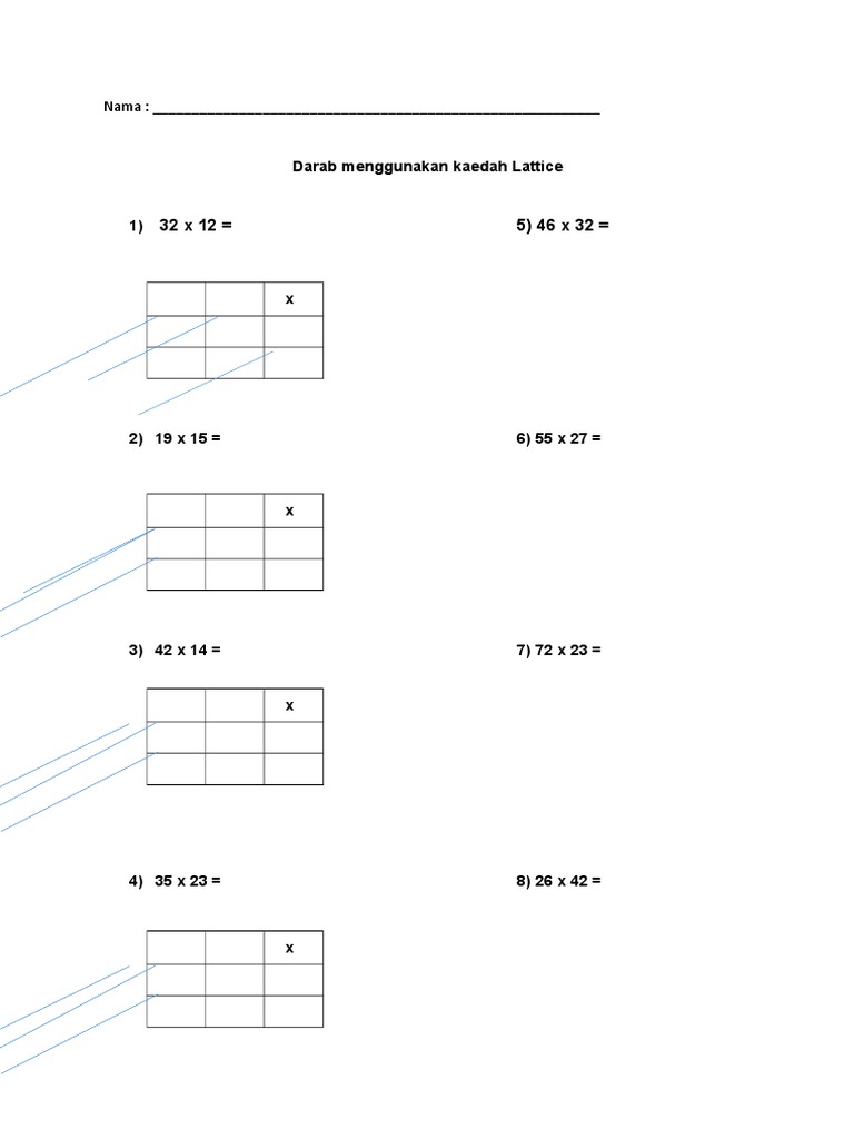 Darab Menggunakan Kaedah Lattice: Nama | PDF