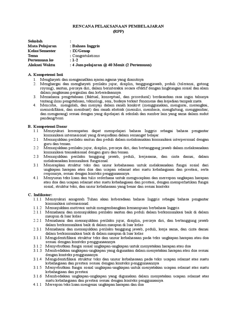 Rpp Bab 1 Kelas 9 Congratulations