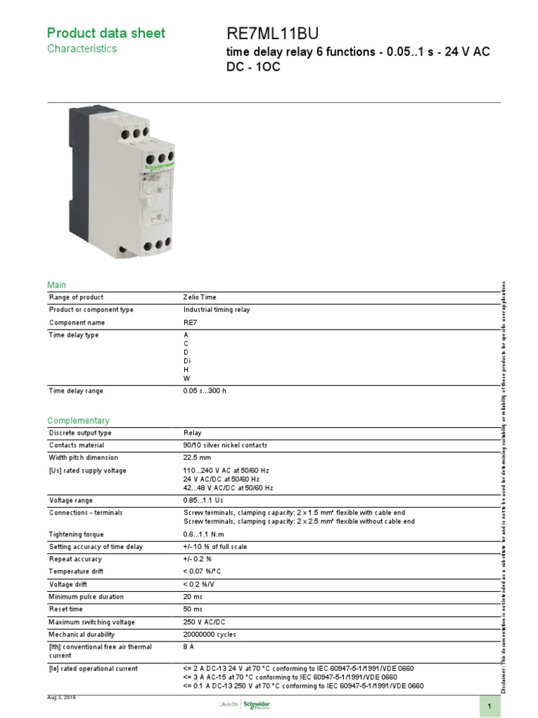 Zelio Timer Relays RE7ML11BU PDF PDF Relay Alternating Current