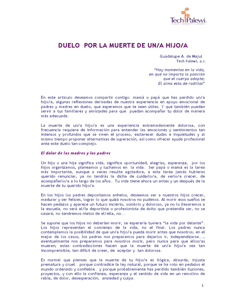 DUELO Por Muerte de Un Hijo PDF | PDF | Dolor | Muerte