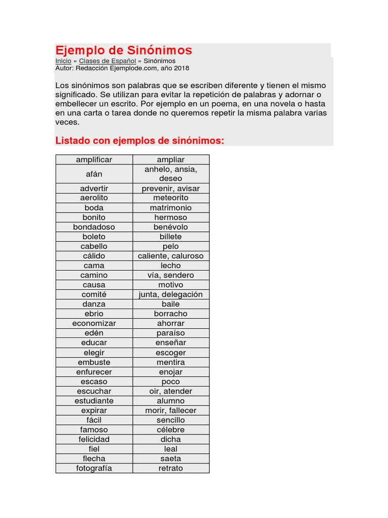 Ejemplo de Sinónimos