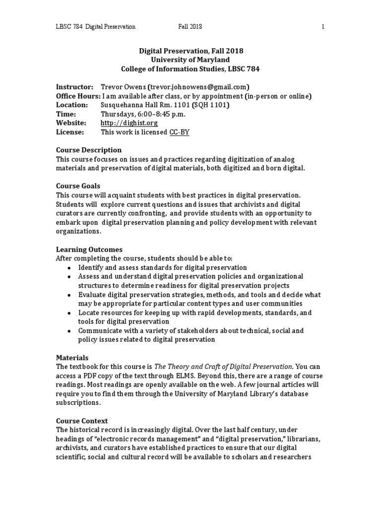 Digital Preservation Course Overview | PDF | Preservation (Library And ...