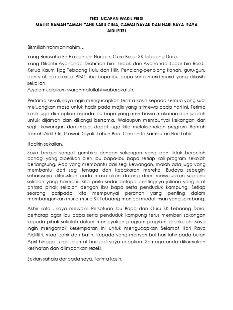 Teks Ucapan Wakil Pibg