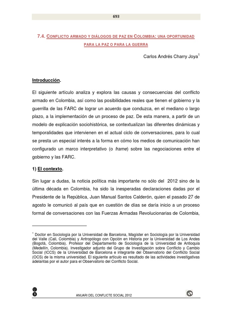 Conflicto Armado y Diálogos de Paz en Colombia | PDF | Guerra de ...