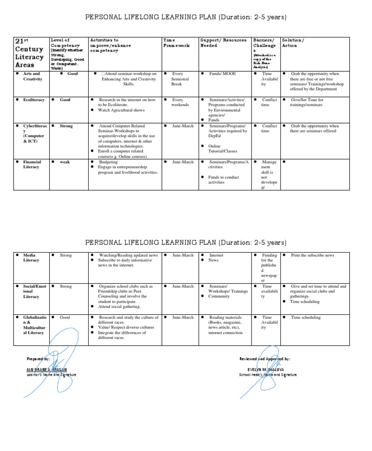 Lifelong Learning Plan Overview | PDF | Educational Technology | Literacy
