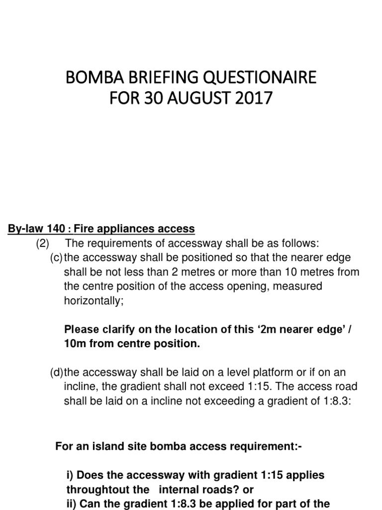 Bomba Briefing Questionaire For 30 August 2017 | PDF | Duct (Flow) | Stairs