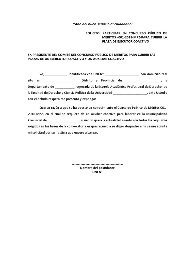 Modelo de Solicitud para Postular A Una Municipalidad Gobierno Justicia