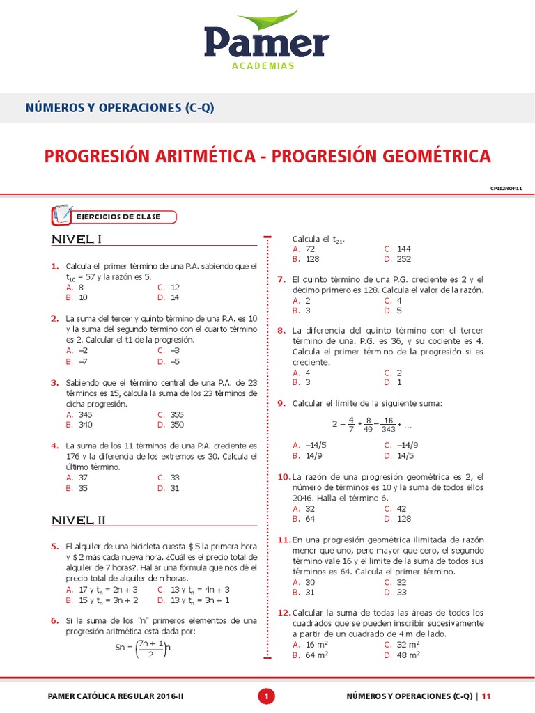 Ejercicios de Progresiones Aritméticas y Geométricas | PDF | Enseñanza ...