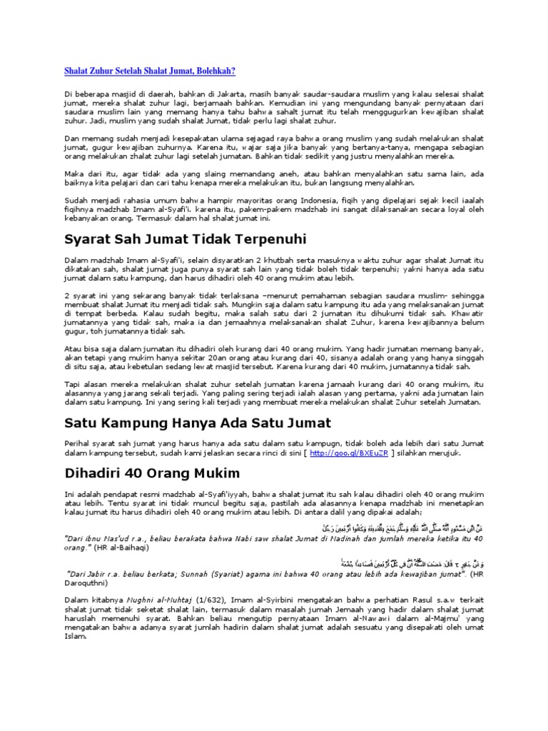 Shalat Zuhur Setelah Shalat Jumat