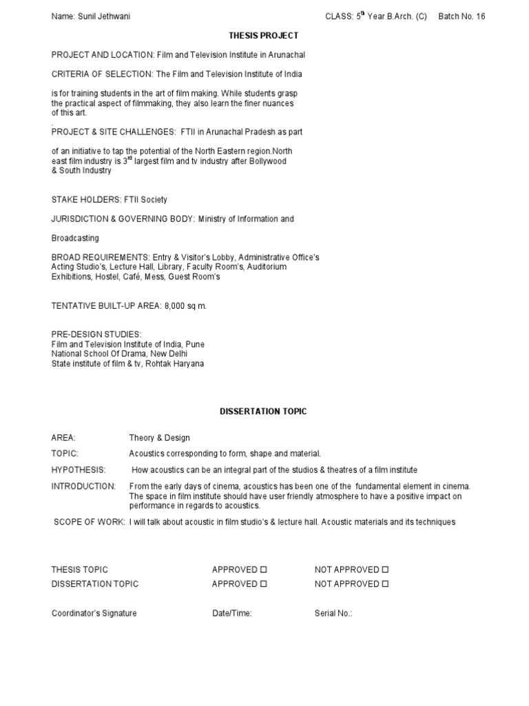 film institute thesis report