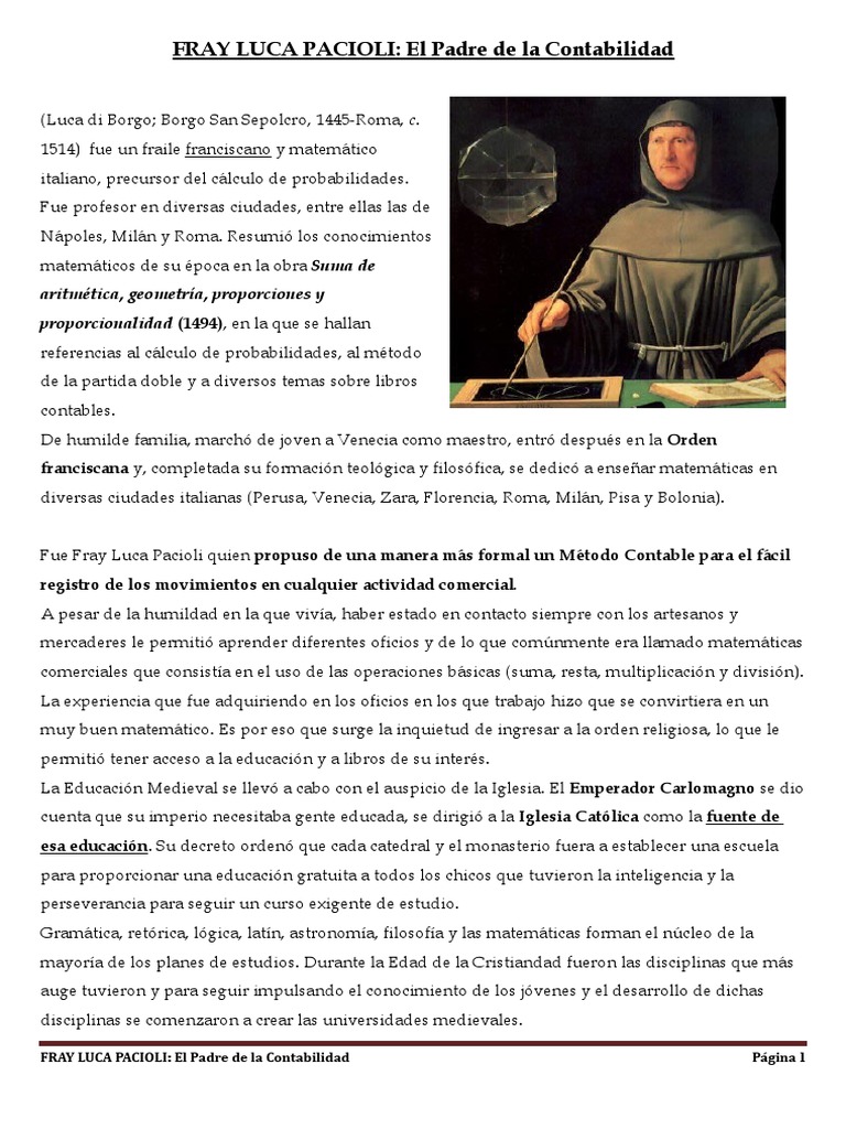 FRAY LUCA PACIOLI - El Padre de La Contabilidad - Metodo de La Partida