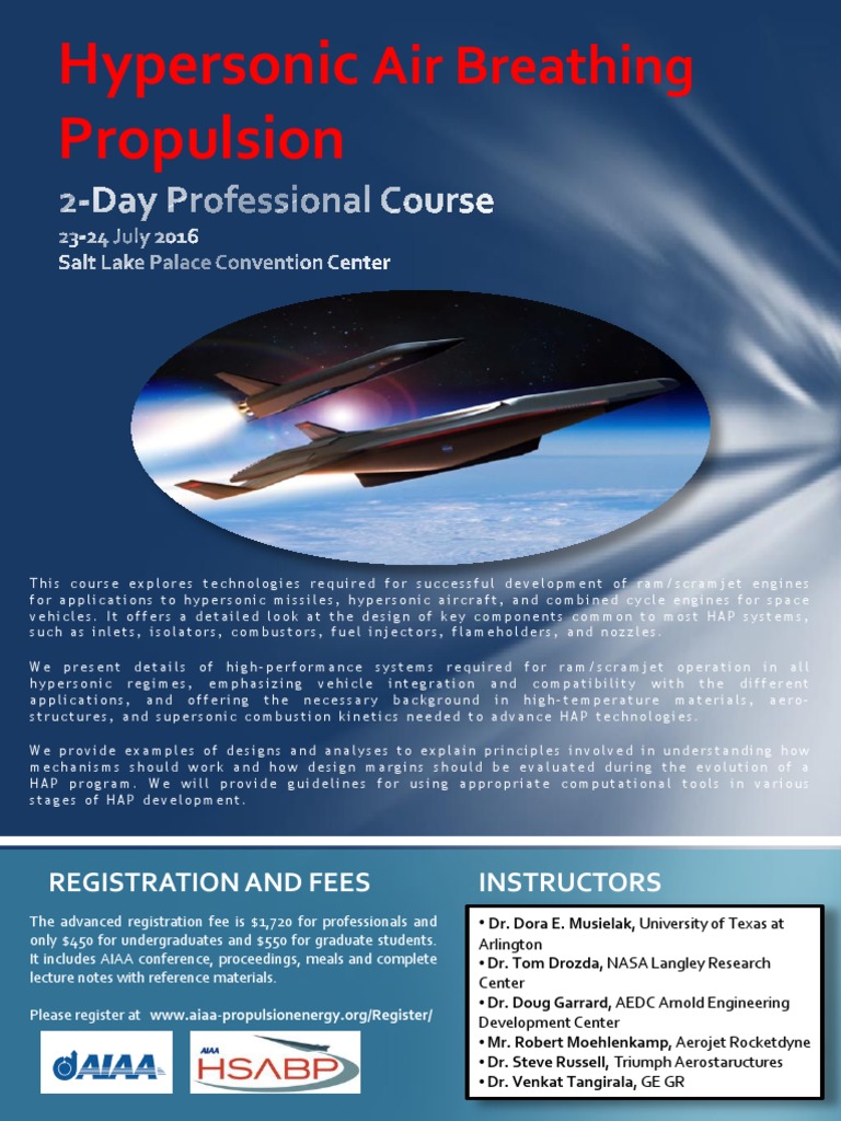 Hypersonic Airbreathing Propulsion Course | PDF | Propulsion ...