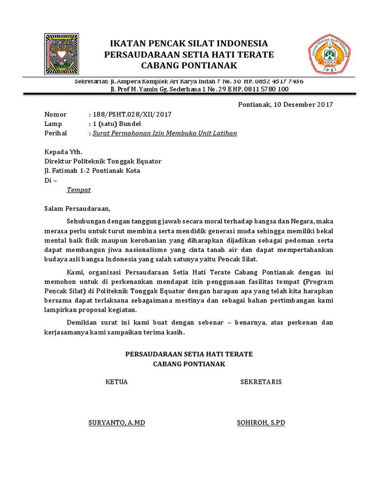 Surat Izin Membuka Latihan