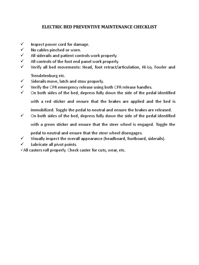 Bed Checklist | PDF