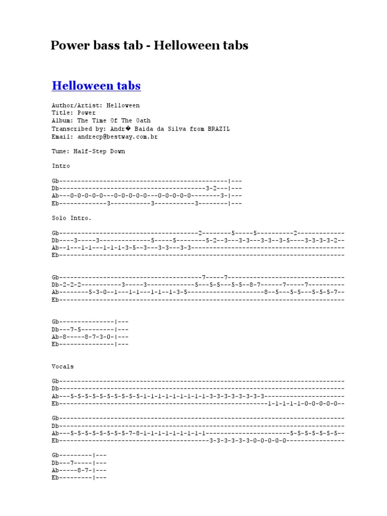 Power Bass Tab Helloween Tabs PDF Music Theory Musical Compositions
