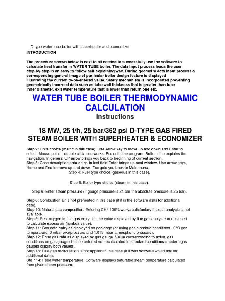 A Guide to Thermodynamic Calculations for an 18 MW D-Type Water Tube