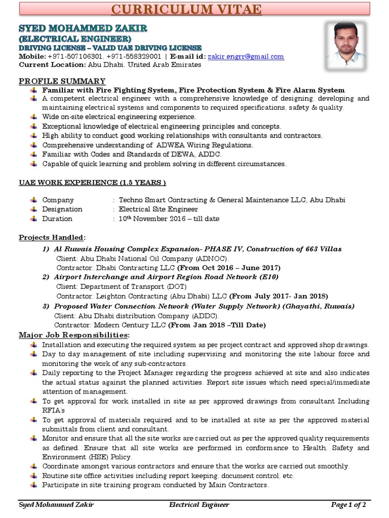 CV - Syed Zakir (Eee) | PDF | Lighting | Electricity