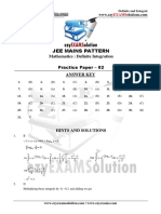 Jee Mains Pattern: Mathematics: Definite Integration Practice Paper - 02 Answer Key