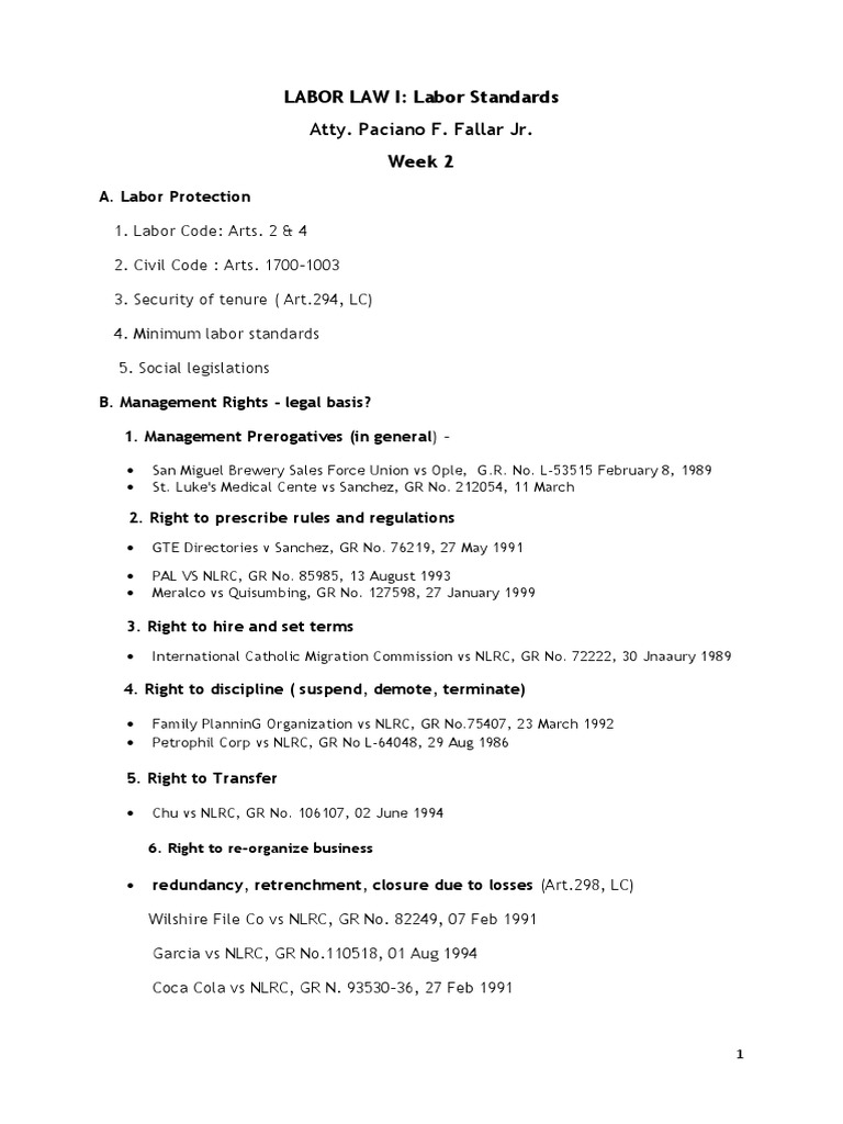 Labor Standards and Management Rights Overview | PDF