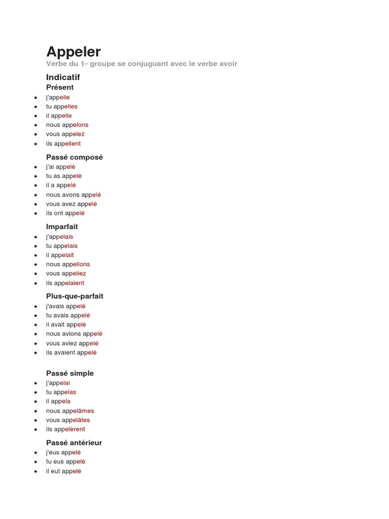 Le Verbe Appeler A L Imparfait Appeler | PDF | Langues | Arts du langage et discipline
