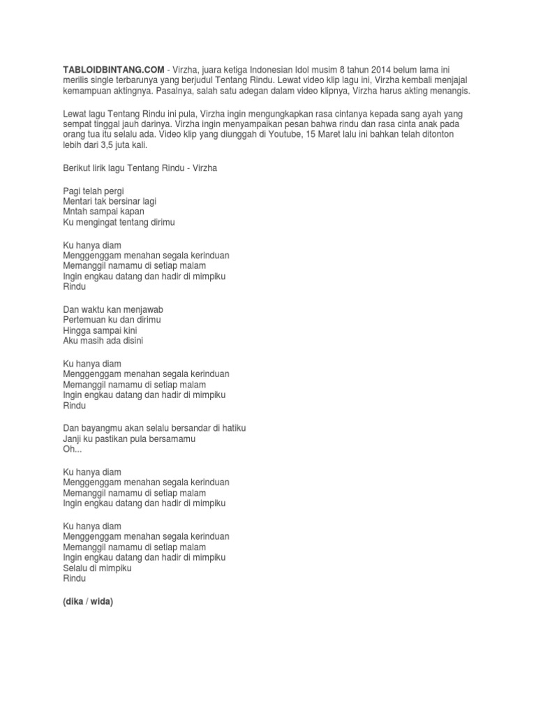 Tabloid Bintang Ku hanya diam menggenggam segala kerinduan. tabloid bintang
