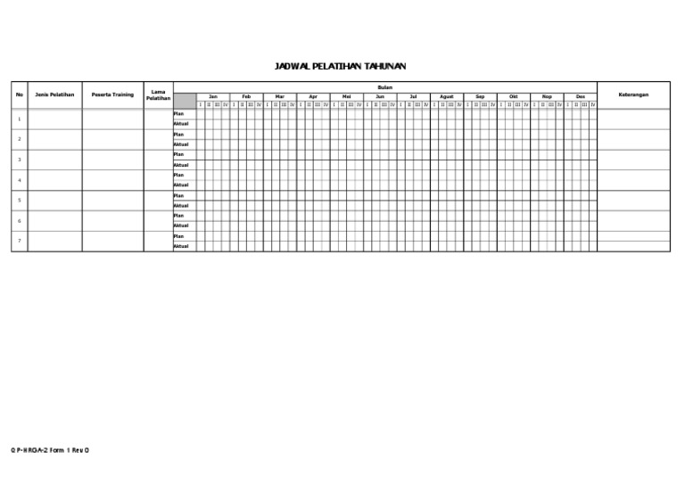 Contoh Tabel Jadwal Training