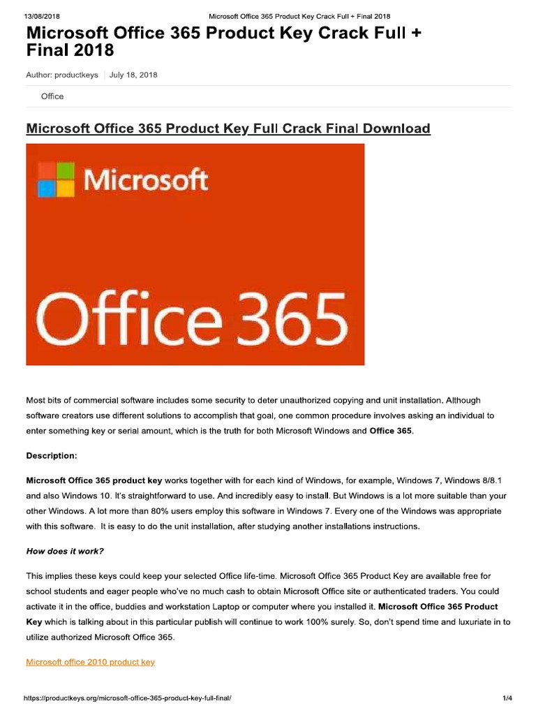 Microsoft Office 365 Product Key Crack Full + Final 2018 PDF Business