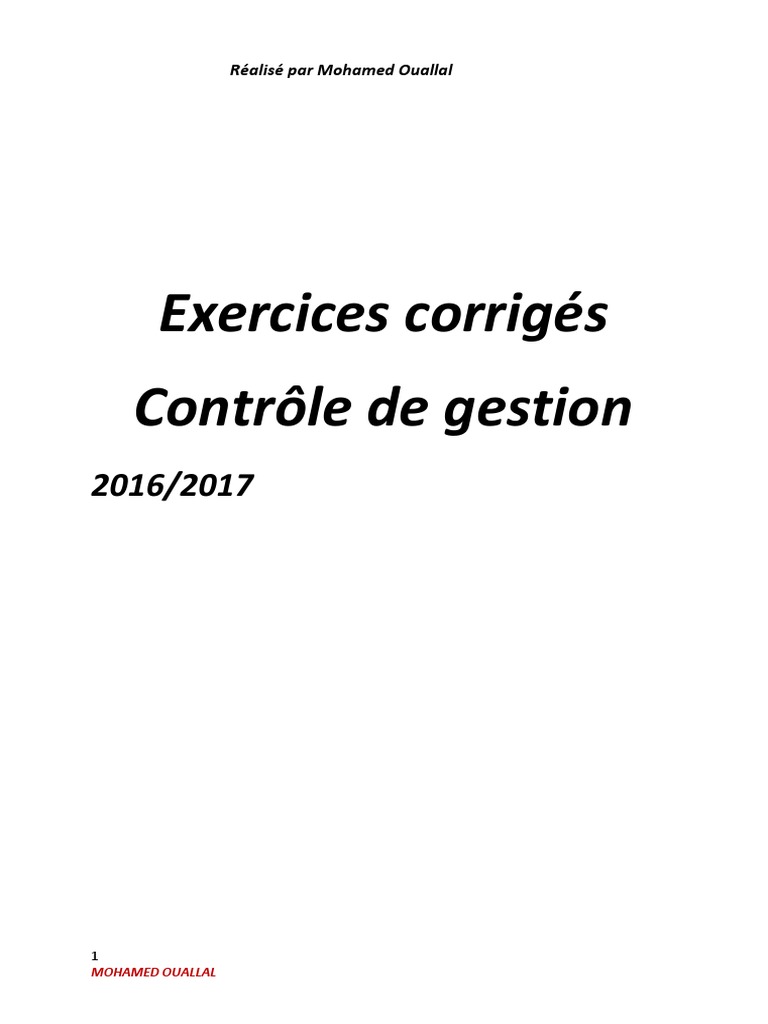 Contrôle De Gestion 64 Exercices Corrigés Pdf Exercices Corrigés-Contrôle de Gestion 2016 2017 | PDF | Comptabilité  analytique | Budget