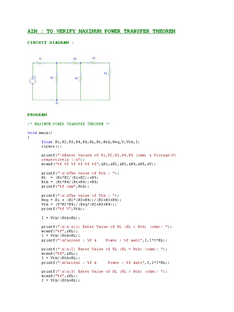 Maximum Power Transfer Theorem Lab | PDF