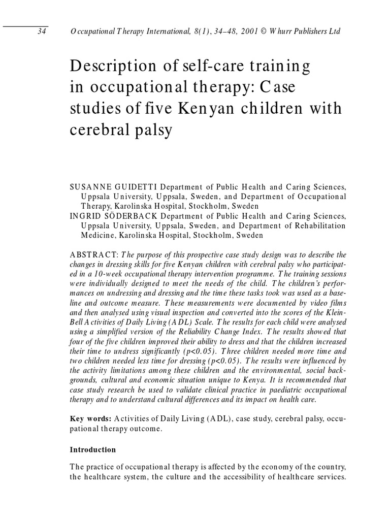Description of SelfCare Training in Occupational Therapy Case Studies