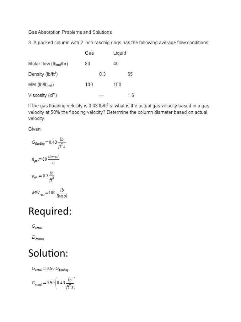 Gas Absorption Problems and Solutions PDF Gases Solubility