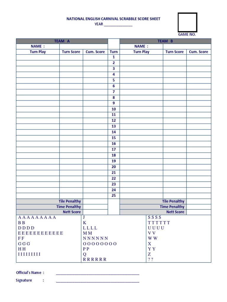 National Scrabble Score Sheet Template | PDF | Leisure