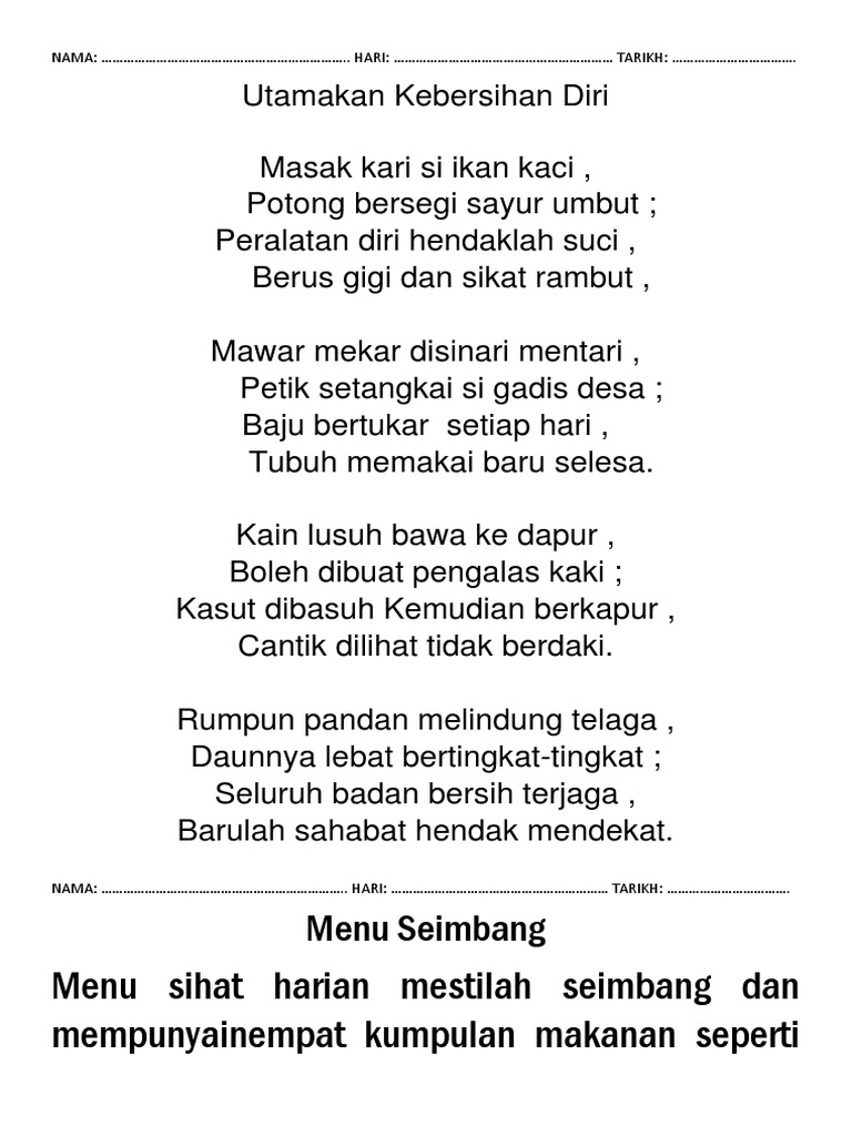 Pantun Kebersihan Tahun 2