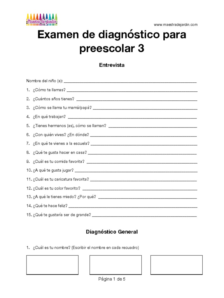 Examen de diagnóstico para preescolar 3: Entrevista | Ocio