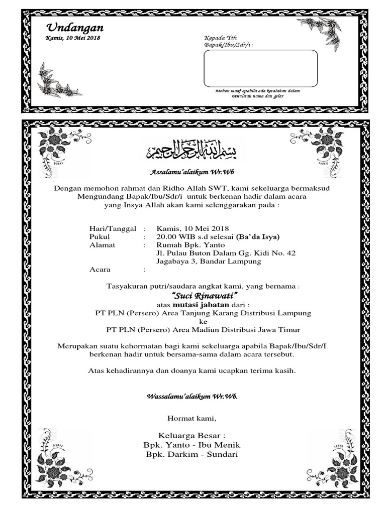 Contoh Undangan Aqiqah