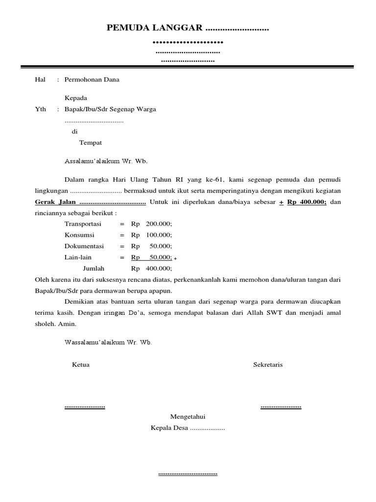 Surat Permohonan Bantuan Dana Utk Hut Ri