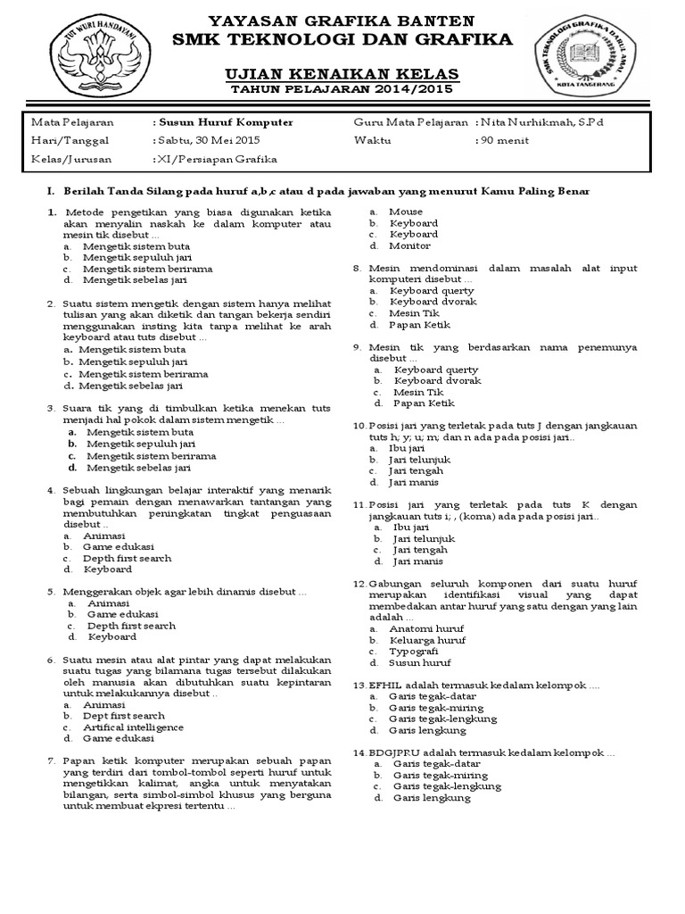 Soal Uas Ganjil Susun Huruf Kelas Xi 14 15