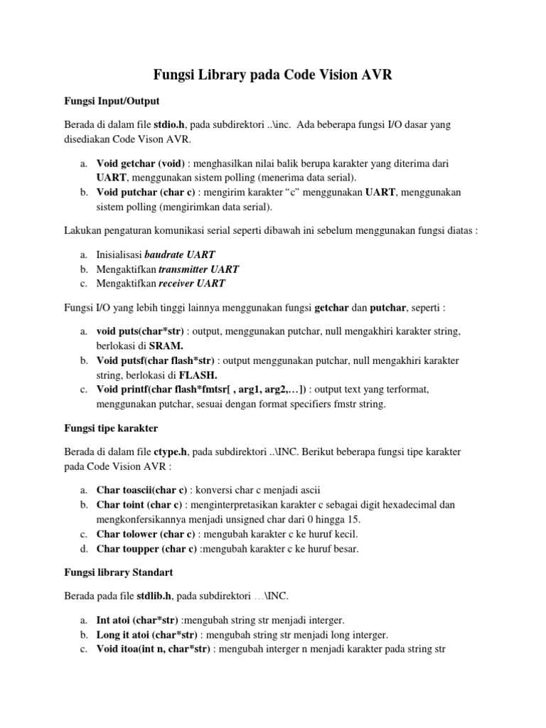 Fungsi Library Pada Code Vision AVR PDF | PDF