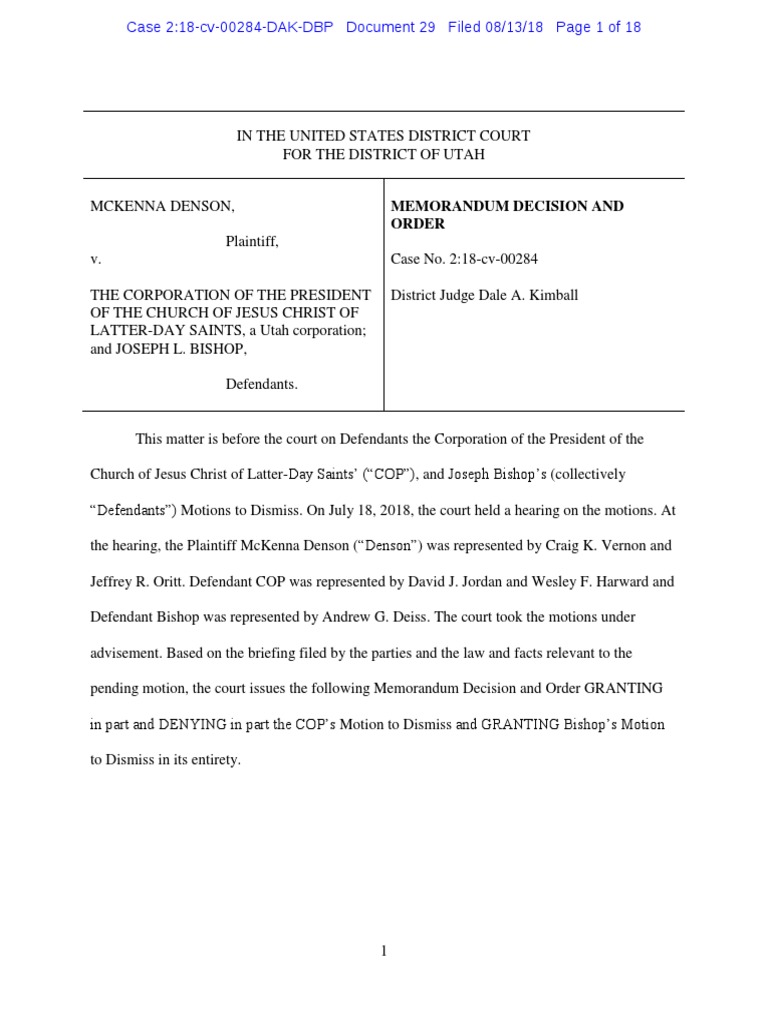 Memorandum Decision and Order Denying Church's Motion To Dismiss Fraud