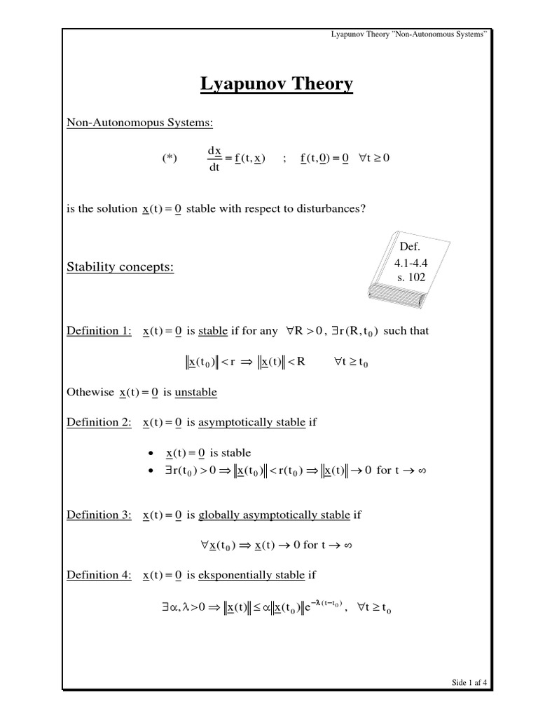Lyapunov Stability in Non-Autonomous Systems | PDF | Stability Theory ...