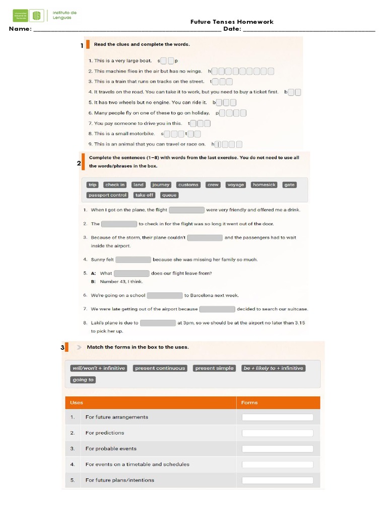 Future Tenses Homework Assignment | PDF | Career & Growth