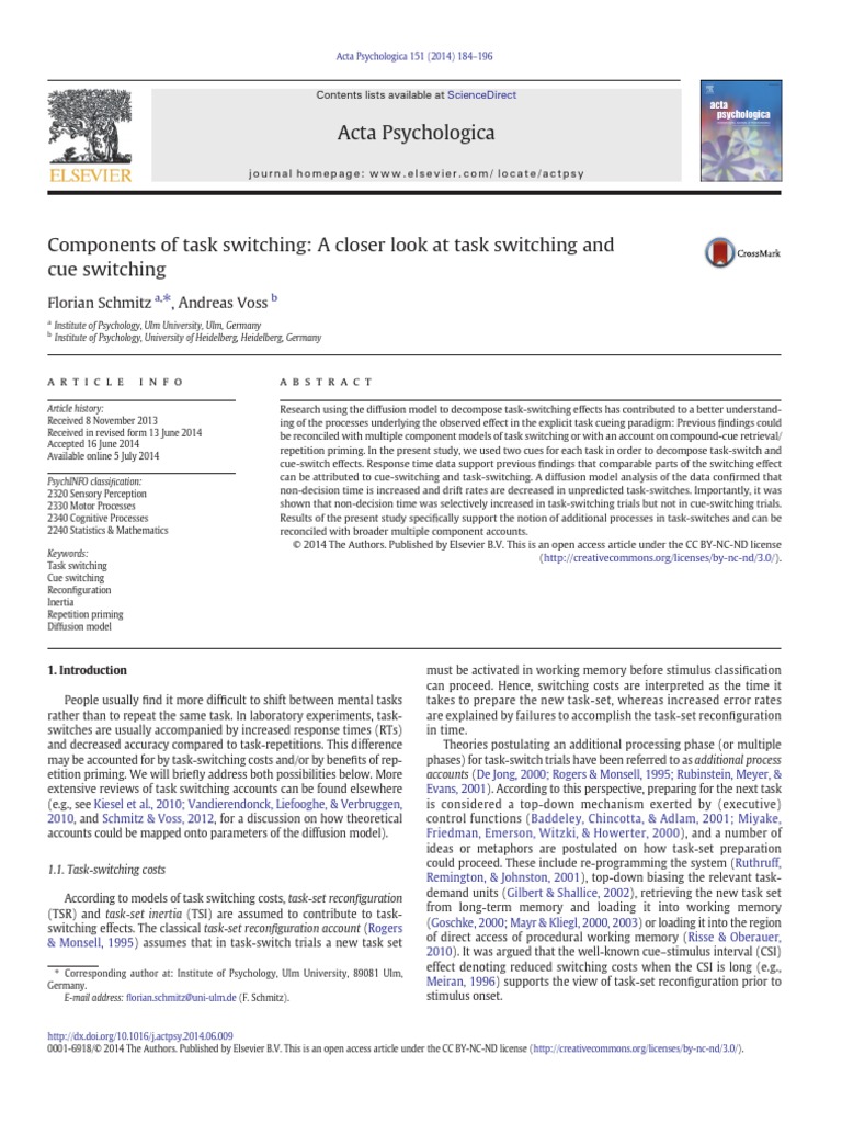 Components of Task Switching A Closer Look at Task Switching and Cue ...